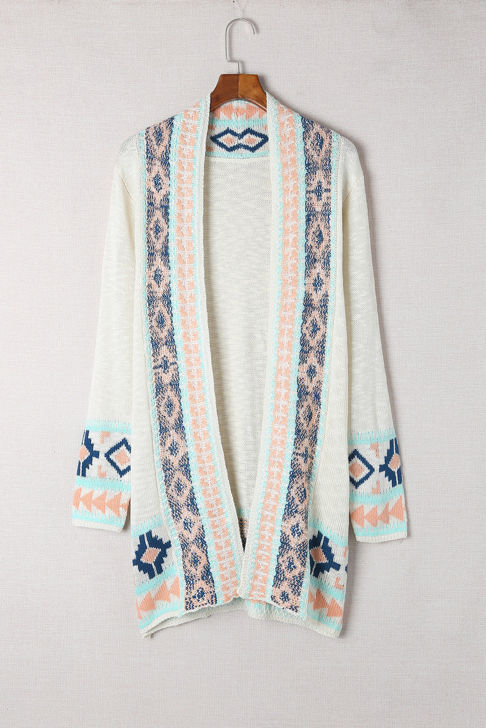 Women's Aztec Khaki Western Print Open Front Cardigan