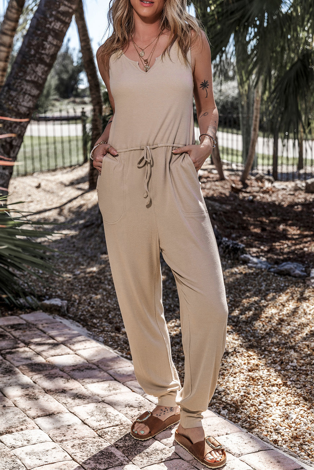 Jumpsuit for Women Notched Neck Sleeveless Jogger