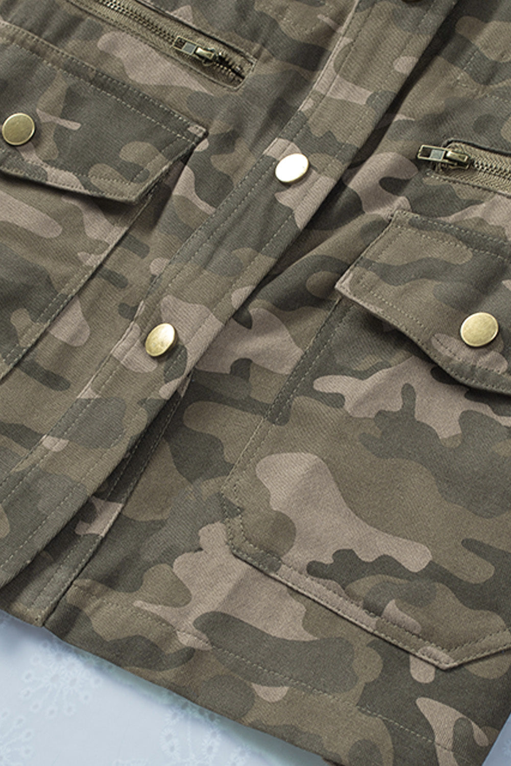 Women's Camouflage-Print Green Multi Pockets Button-Front Jacket