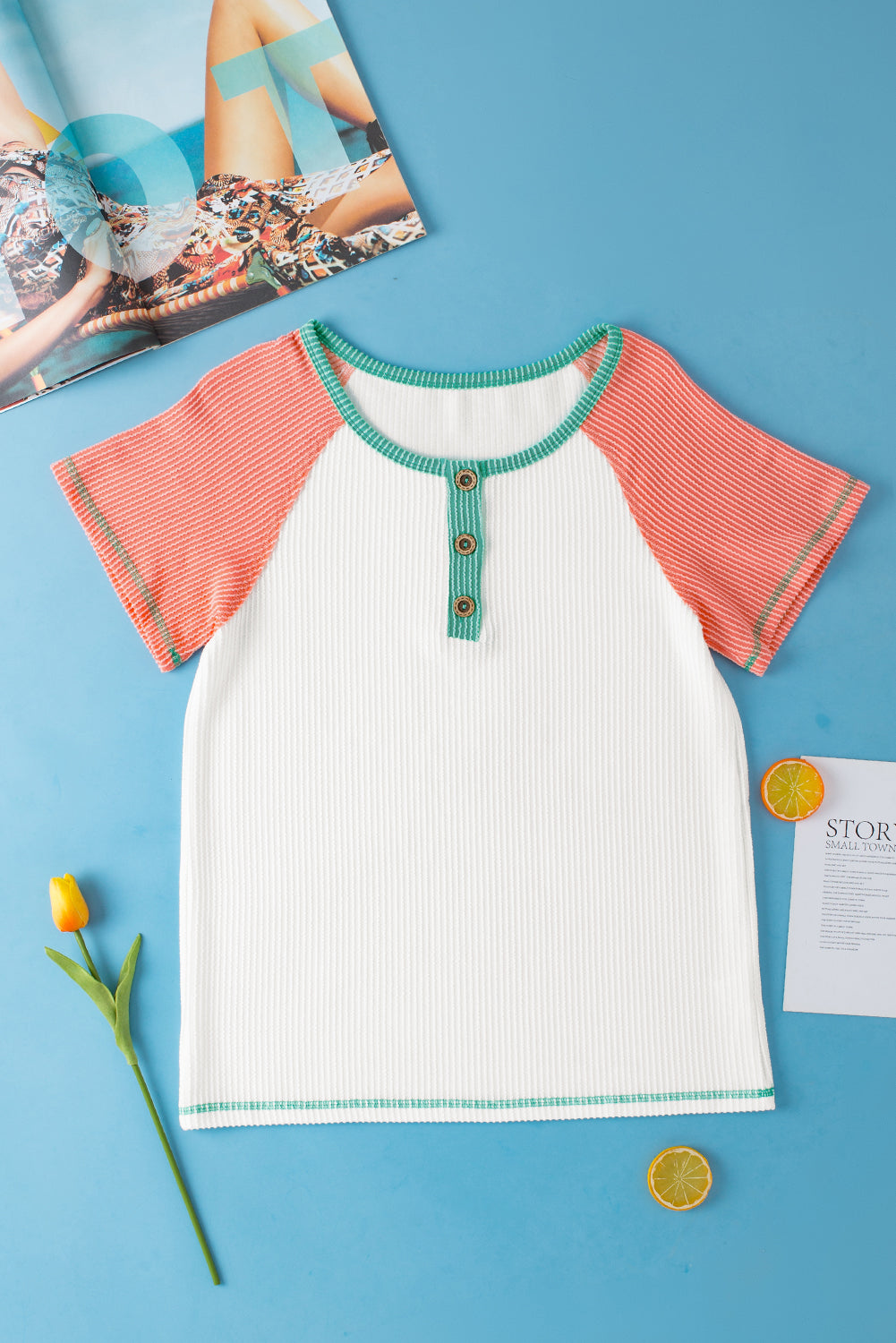 T Shirt for Women Raglan-Sleeve Henley