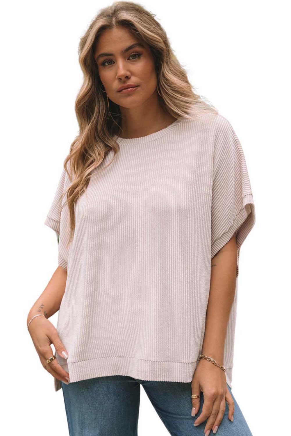 Women's T Shirt with Knitted Tunic Oversized Rib-Knitted
