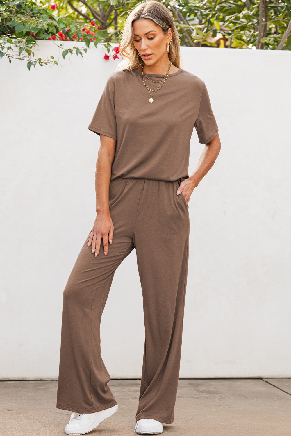 Women's T-Shirt 2-Piece Wide-Leg Pants Set