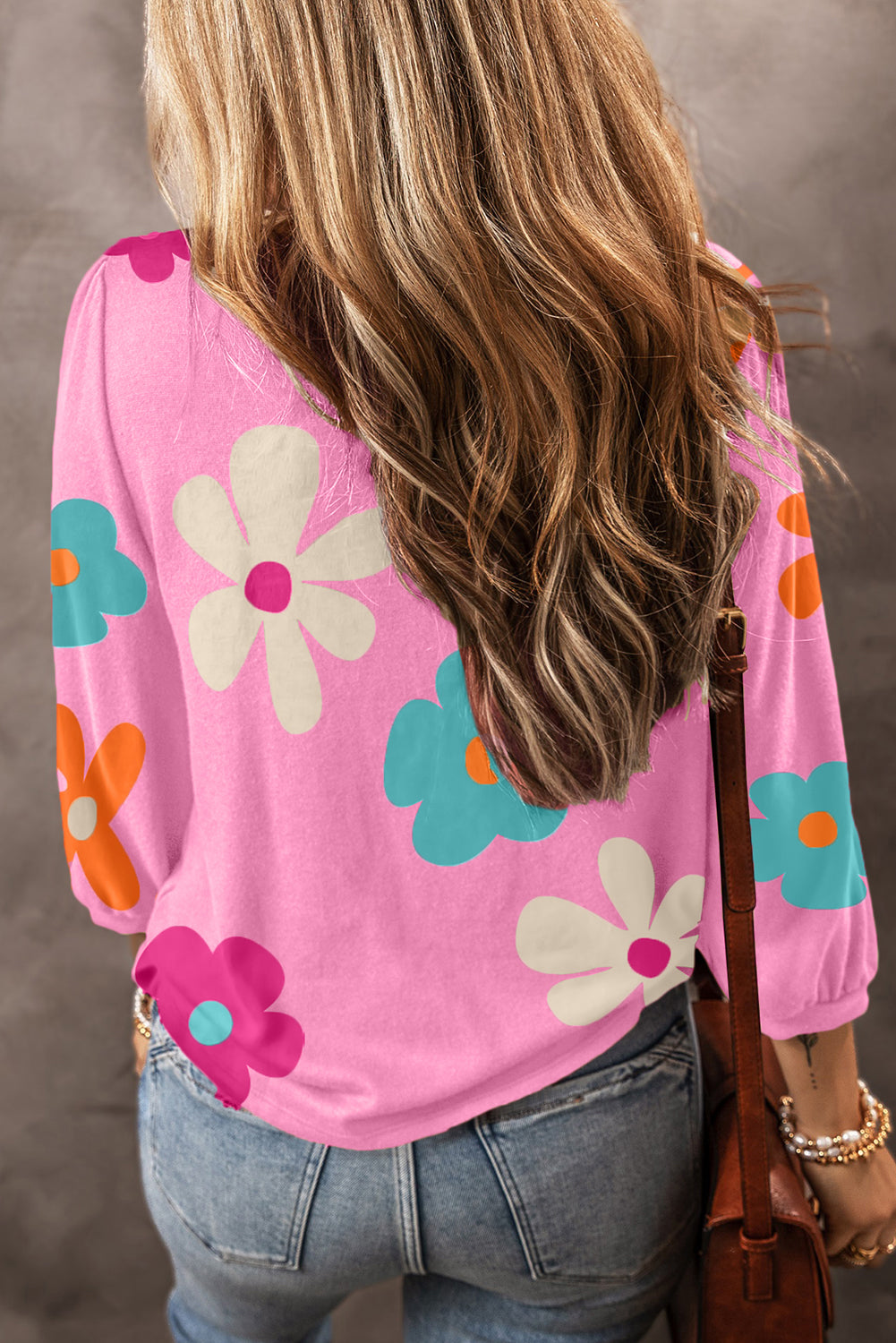 Women's Bracelet-Length Sleeve Cute Flower Top