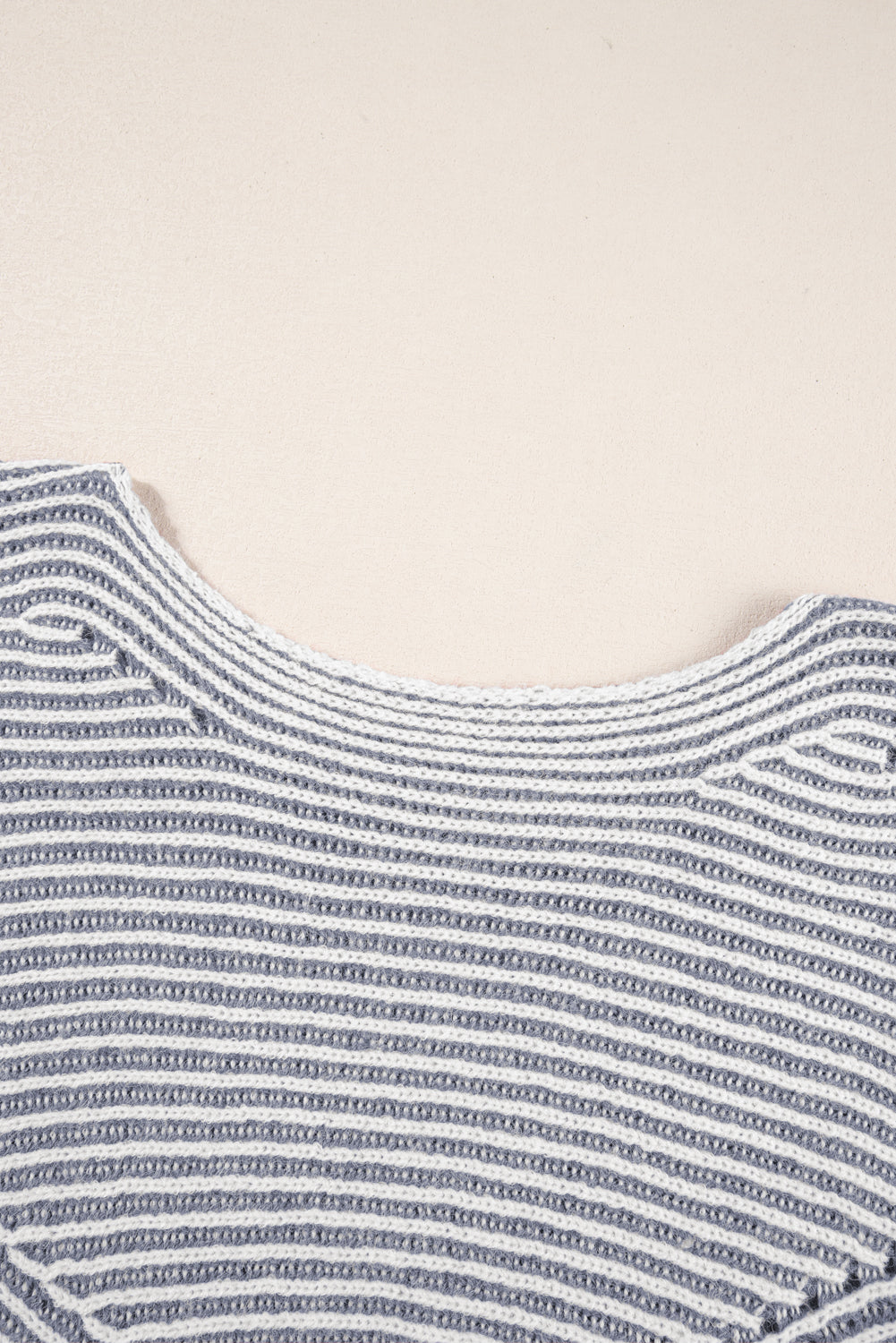 Print Rib-Knit Striped Rib-Knit Knit Boat Neck Baggy Knit Top