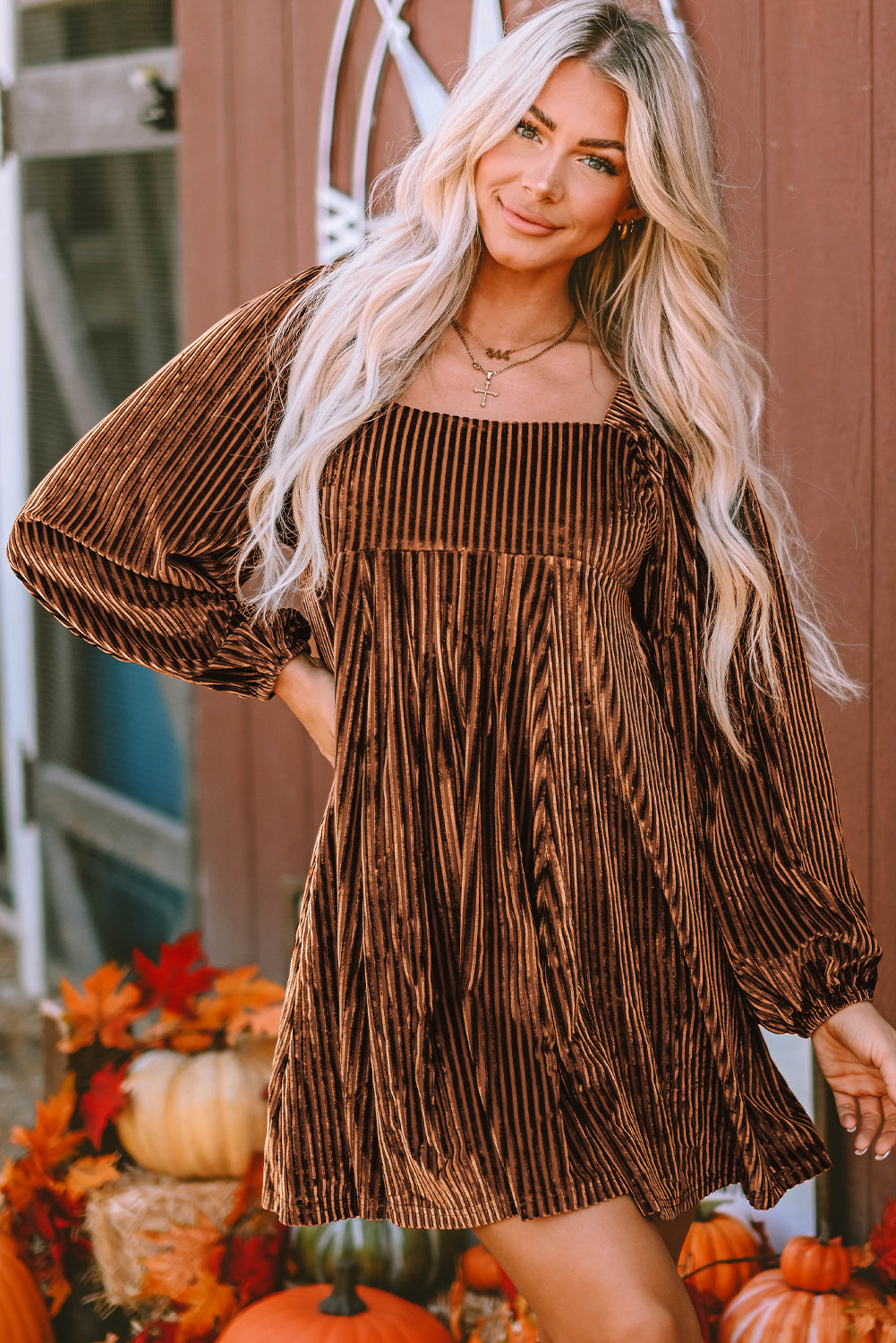 Women's Tie Back Velvet Babydoll Dress