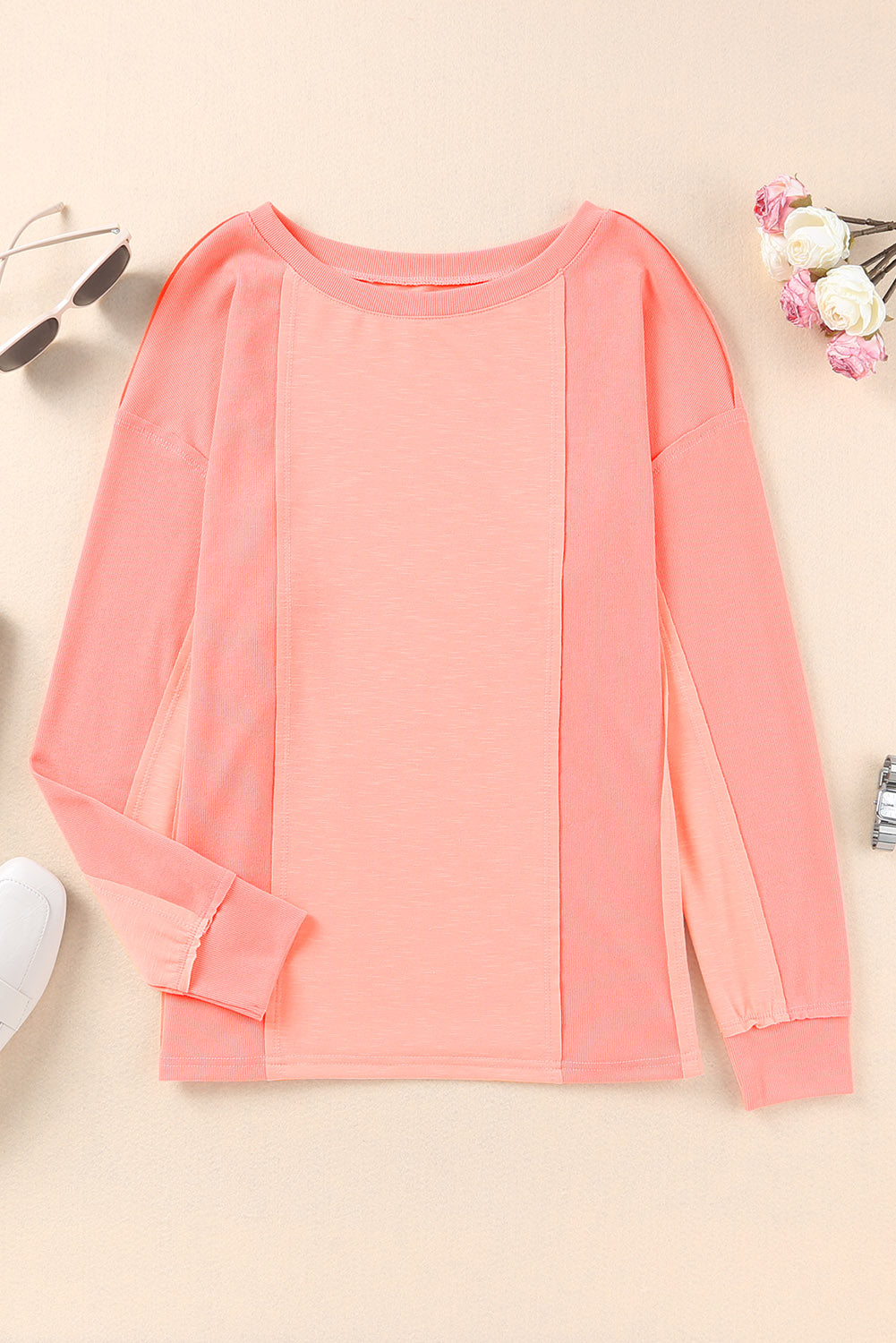 Women's Top Featuring Long-Sleeve Solid Patchwork