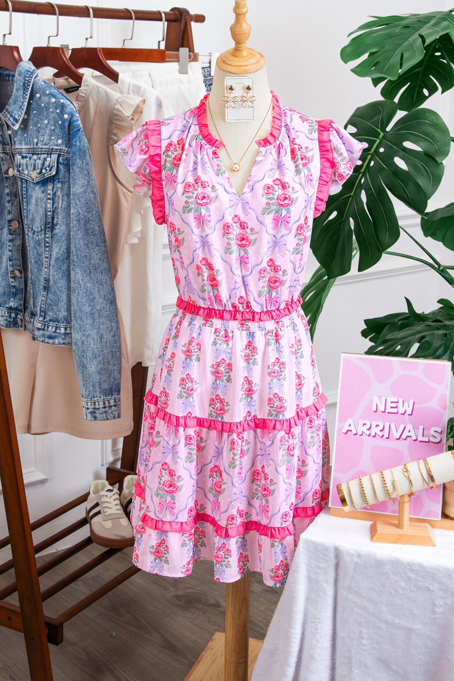 Tiered Ruffles Sleeveless Summer Floral Dress in Purple