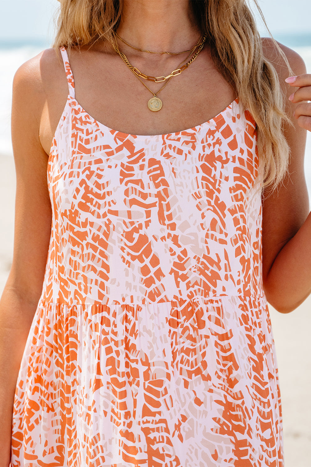 Women's Maxi Dress with Layered Spaghetti Straps Open-Back