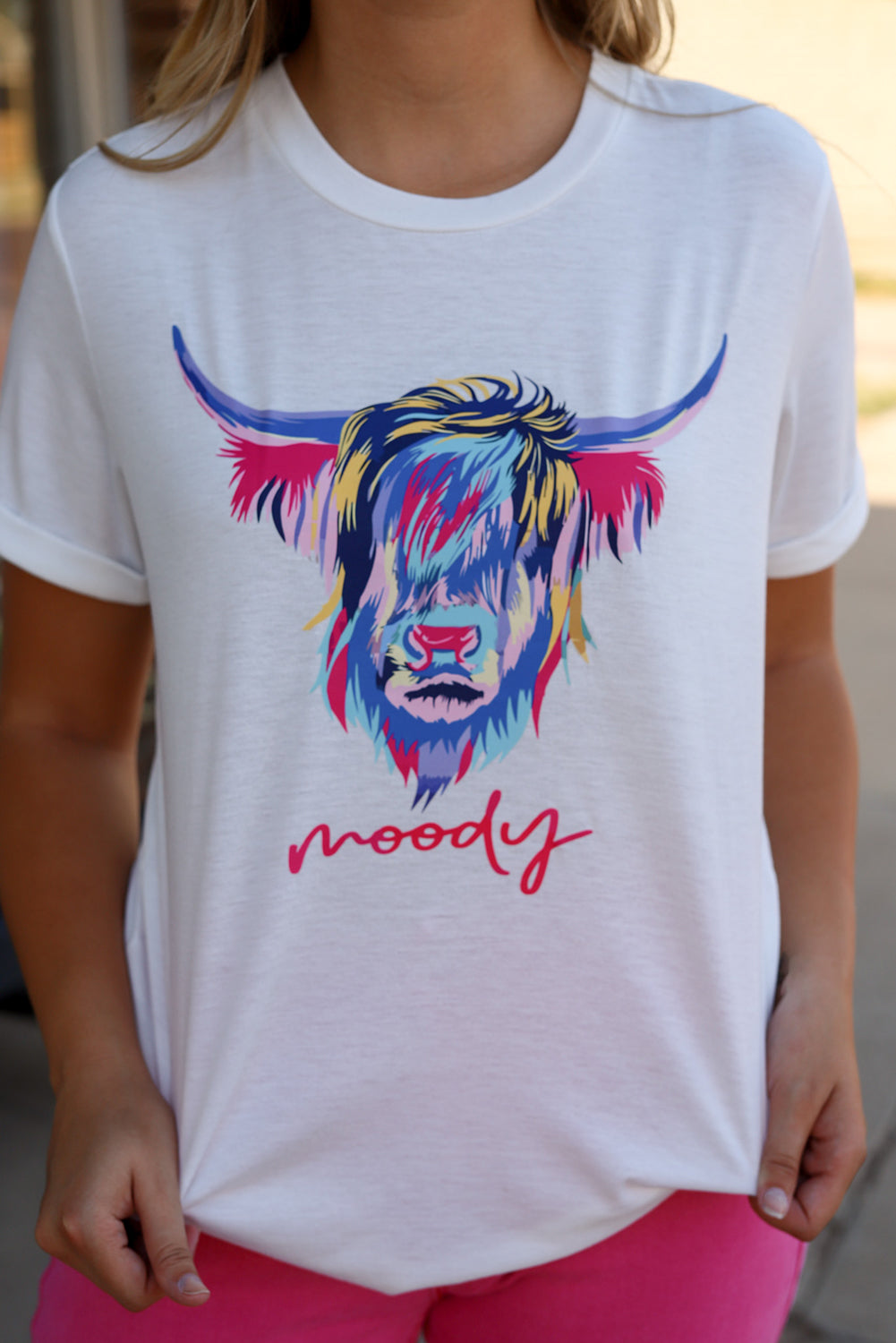 Women's T-shirt Featuring Highland Heifer Moody Graphic-Print