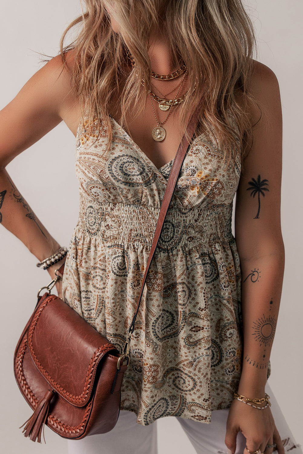 Paisley Printed Spaghetti Strap Babydoll Tank Top