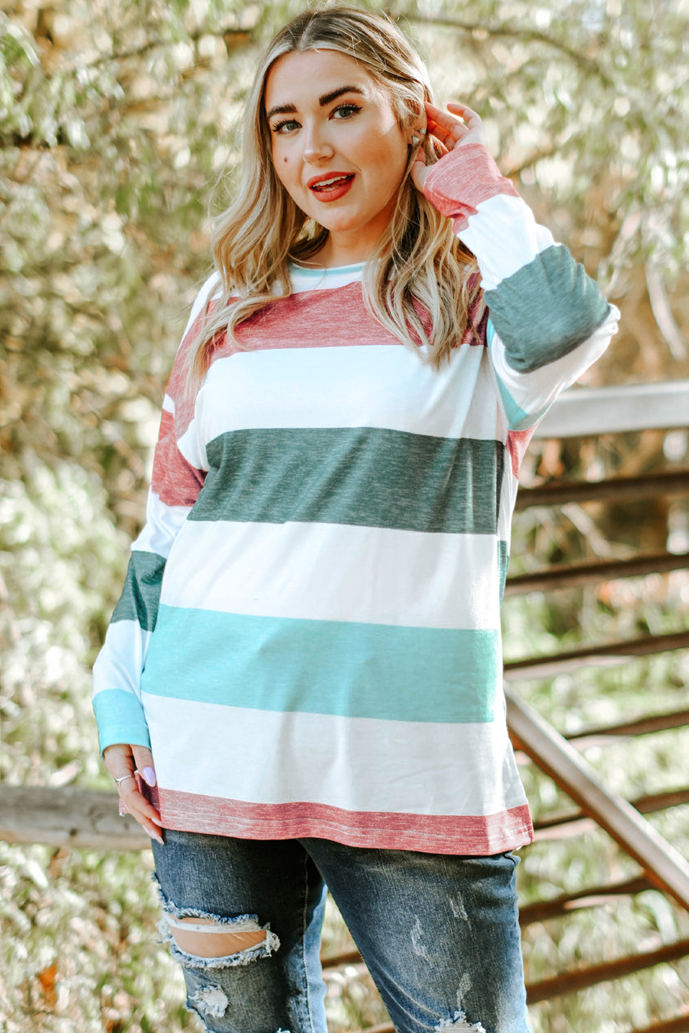 Women's Pullover Plus Size Color-Block Top
