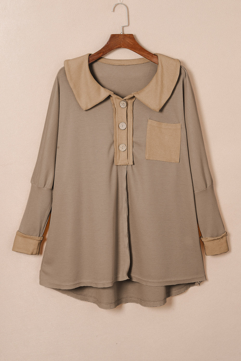 Top for Women Long-Sleeve Waffle Knitted