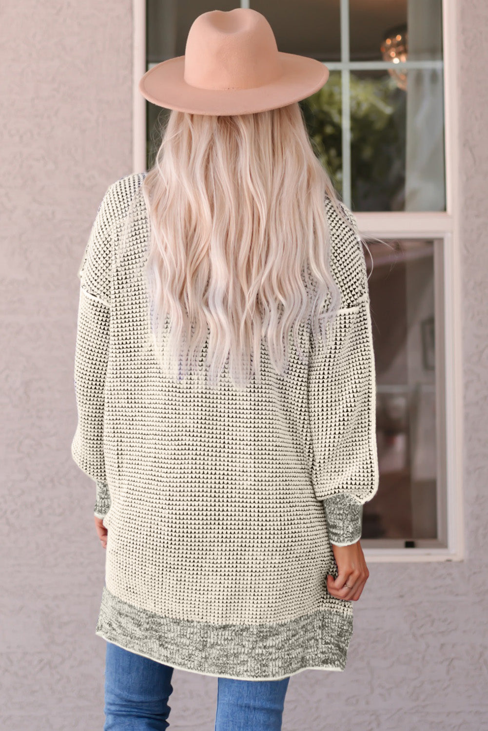 Cardigan for Women Plaid Knitted Long Open Front Apricot