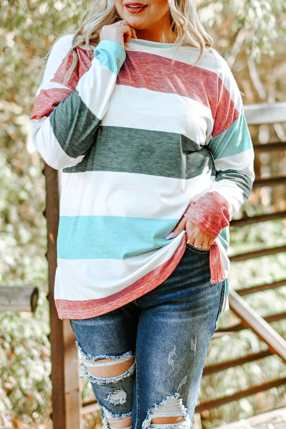 Women's Pullover Plus Size Color-Block Top