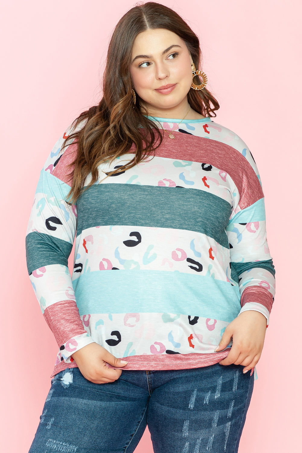 Women's Plus Size Color-Block Pullover Top