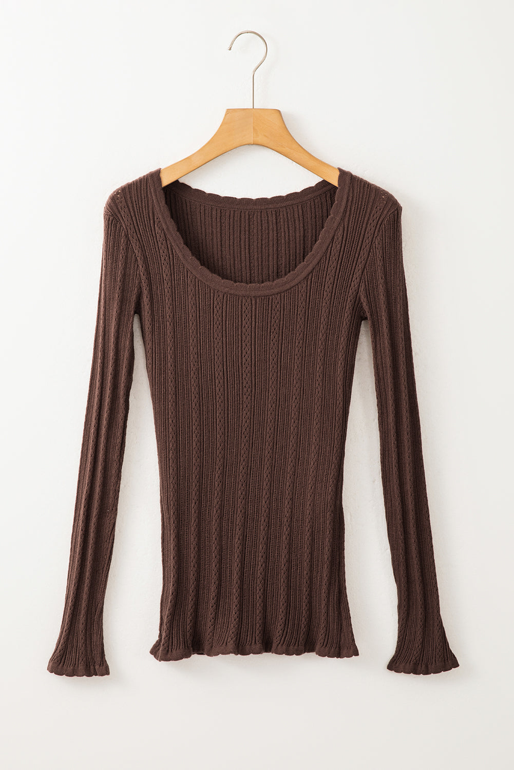 Women's Top with Knitted U Neck Slim Fit Long-Sleeve