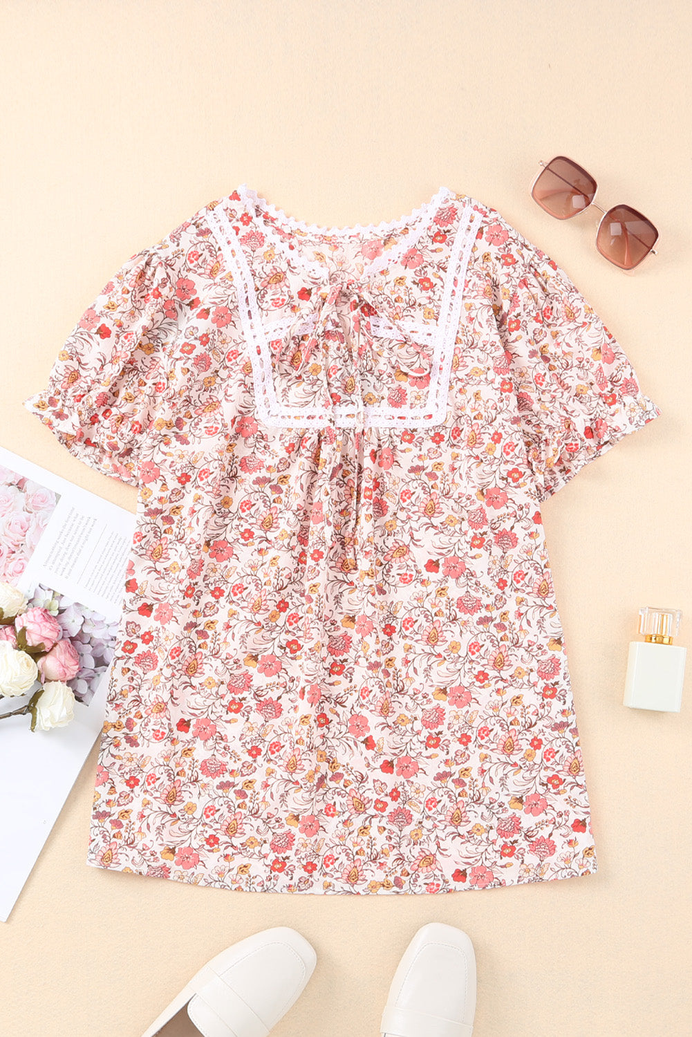 Women's Top Featuring Split Neck Floral-Print Plus Size