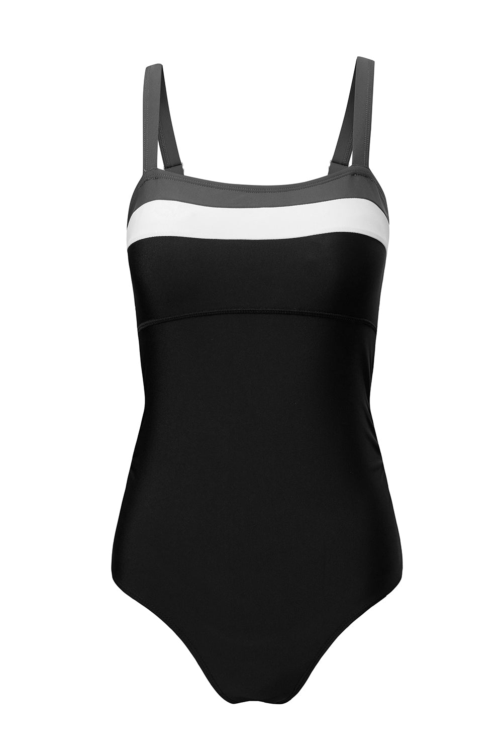 Colorblock Detail Adjustable Straps One Piece Swimsuit in Black