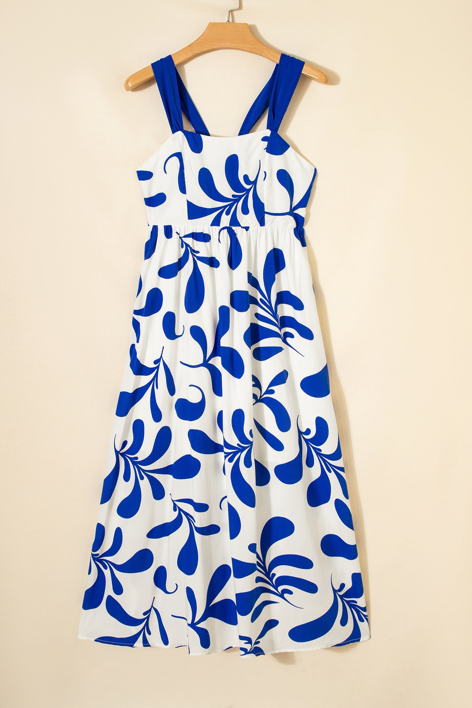 Crisscross Tie Floral-Print Tie Back Sleeveless Long Dress in Blue