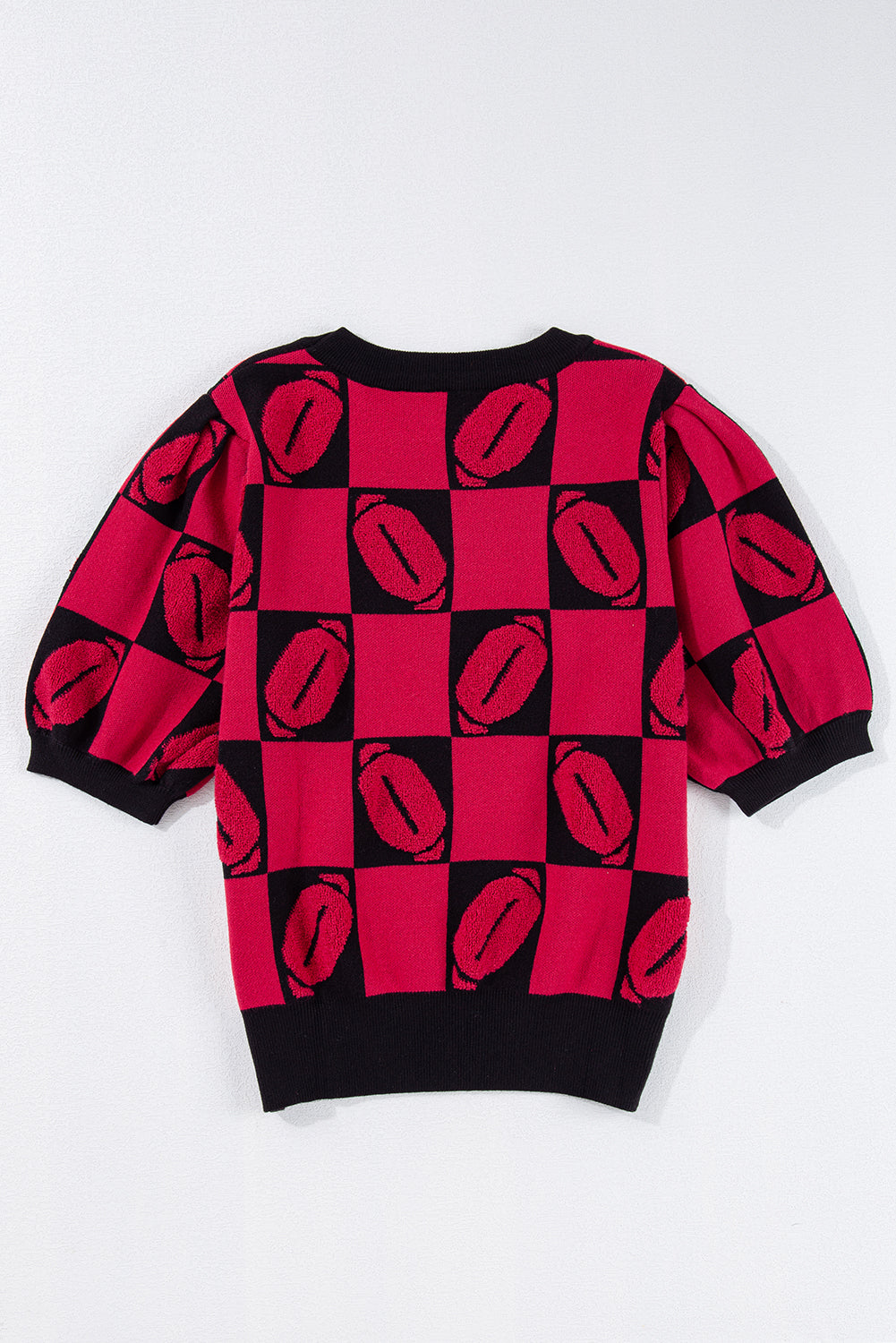 Rugby Plaid Color Block Puff Short Sleeve Sweater