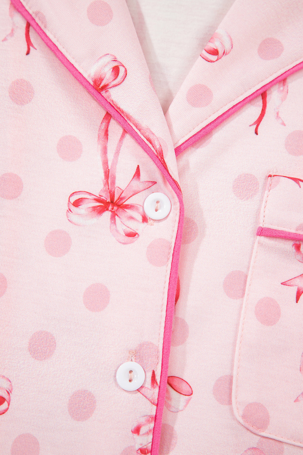 Contrast Bow Print Pipping Short Pajamas Set