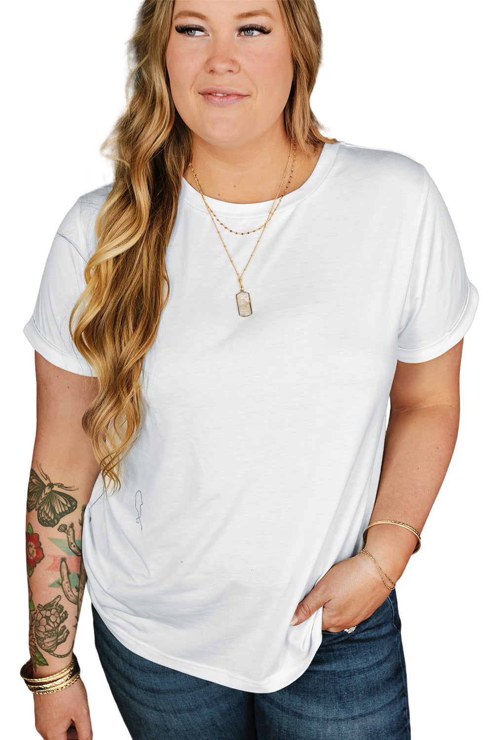 T-shirt for Women Plus Size Rolled Sleeve