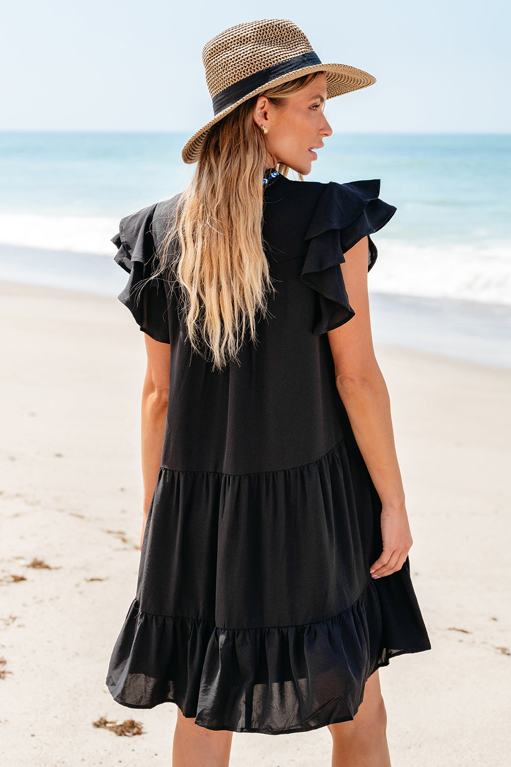 Women's Mini Dress Featuring Layered Ruffle-Trimmed Floral-Print