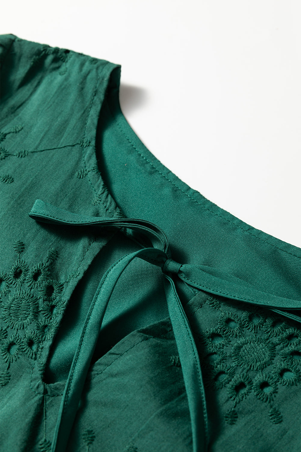 Embroidered Eyelet Pattern 3/4 Puffy Sleeve Swing Mini Dress