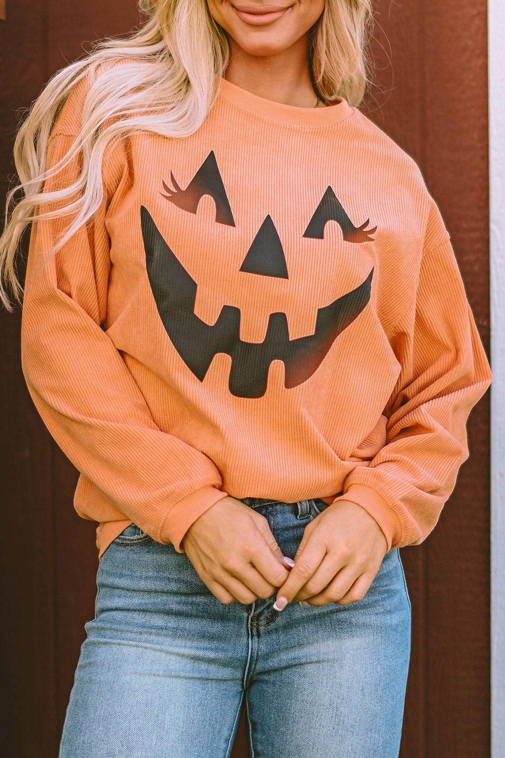 Women's Orange Pumpkin Smile Face Graphic Sweatshirt