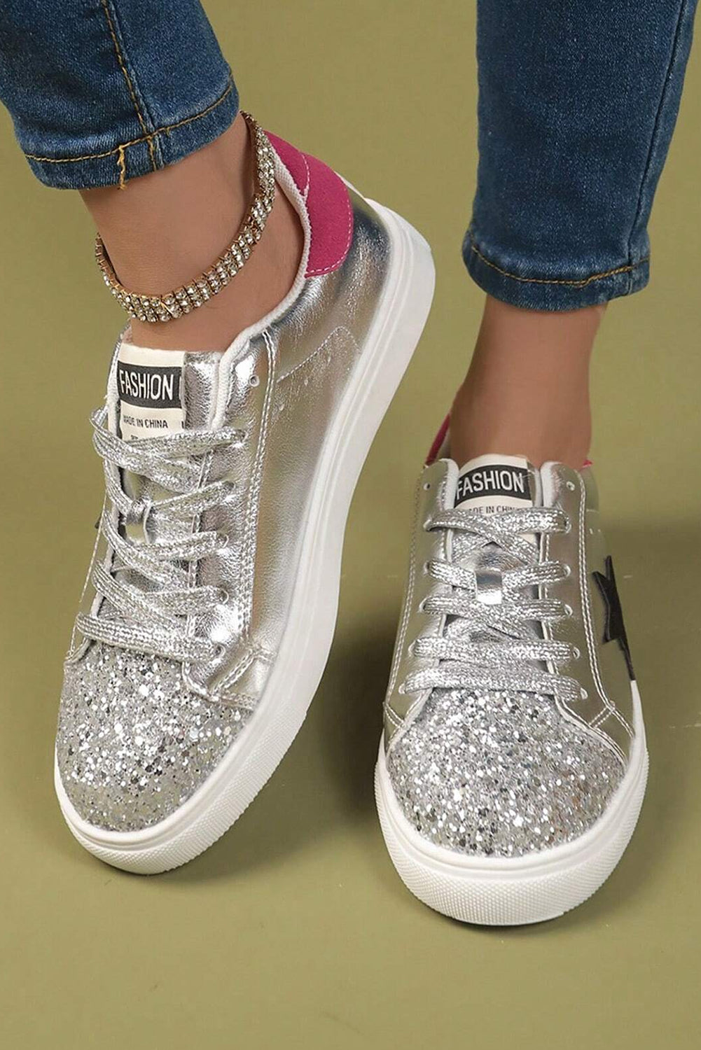 Star Metallic Luster Pattern Slip On Flat Shoes
