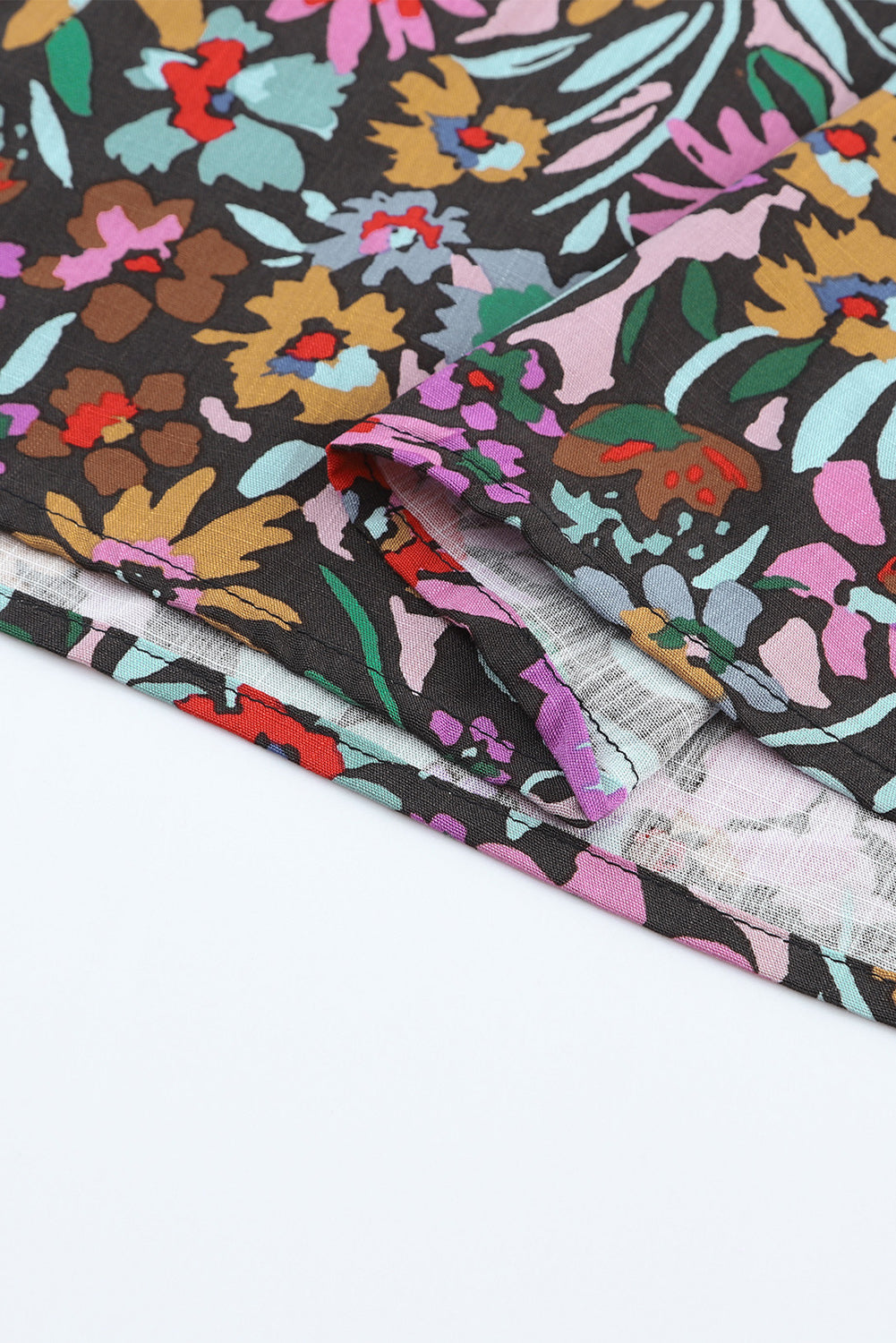 Blouse for Women Floral-Print Print Ruffle-Trimmed Long-Sleeve V Neck