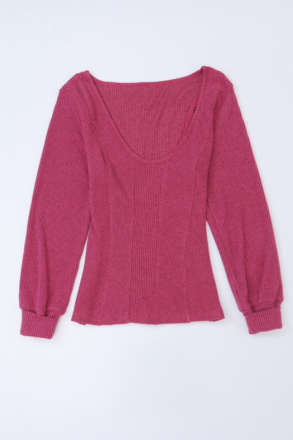 Women's Top with U Neck Textured Long-Sleeve