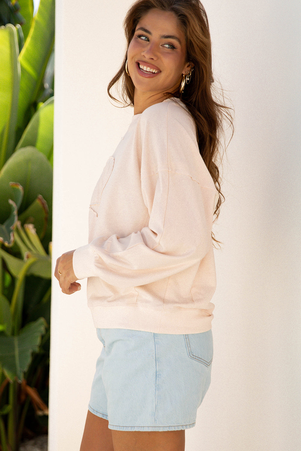 Edge Flower Raw Flower Patch Drop-Shoulder Everyday Top