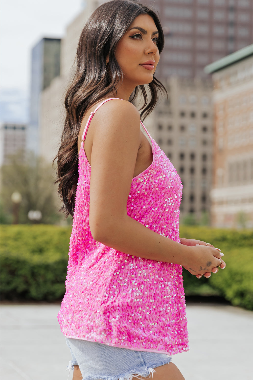 Tank Top for Women Straps Sequin Adjustable