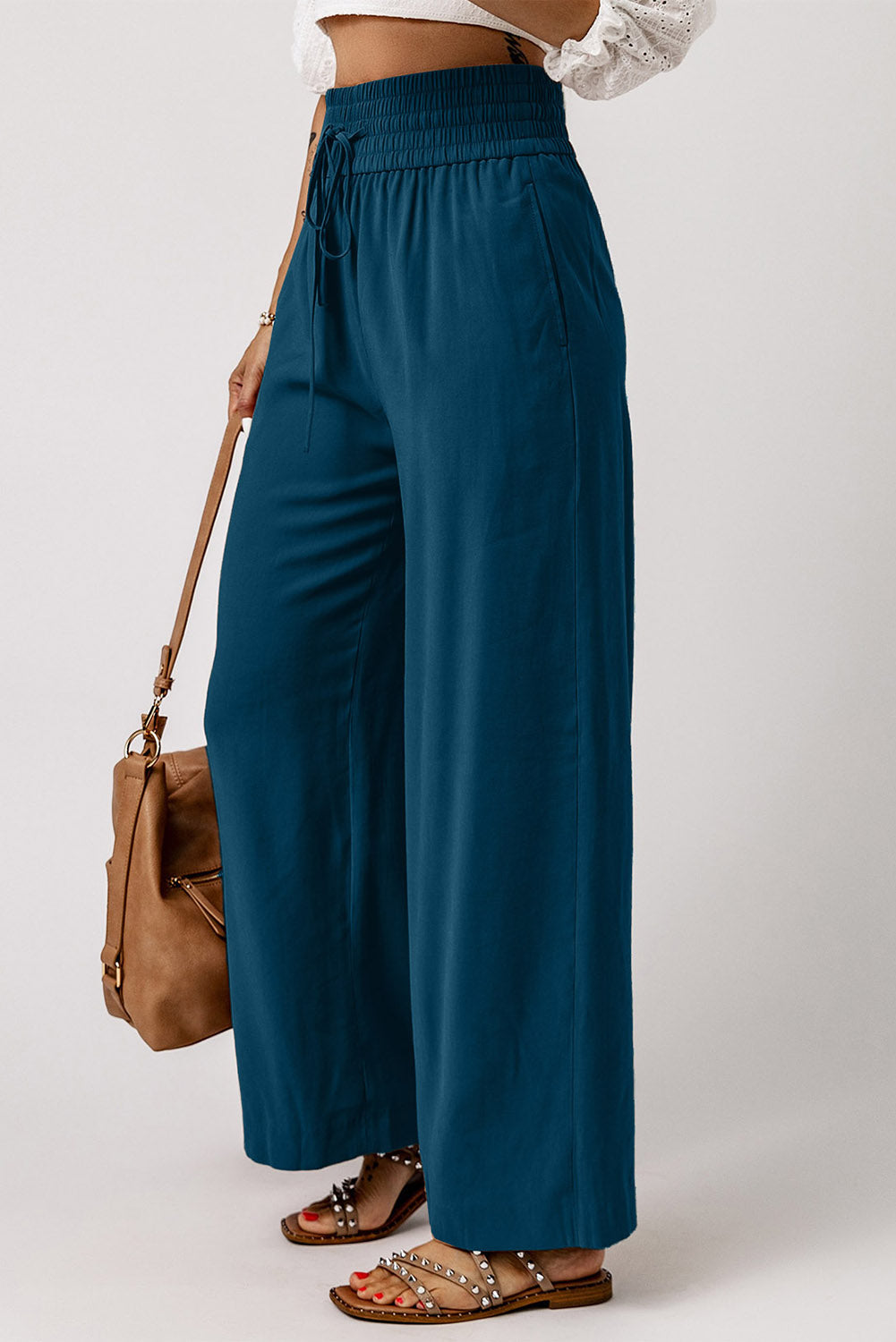 Women's Everyday Wide Drawcord Elastic Waist Leg Pants Everyday Style