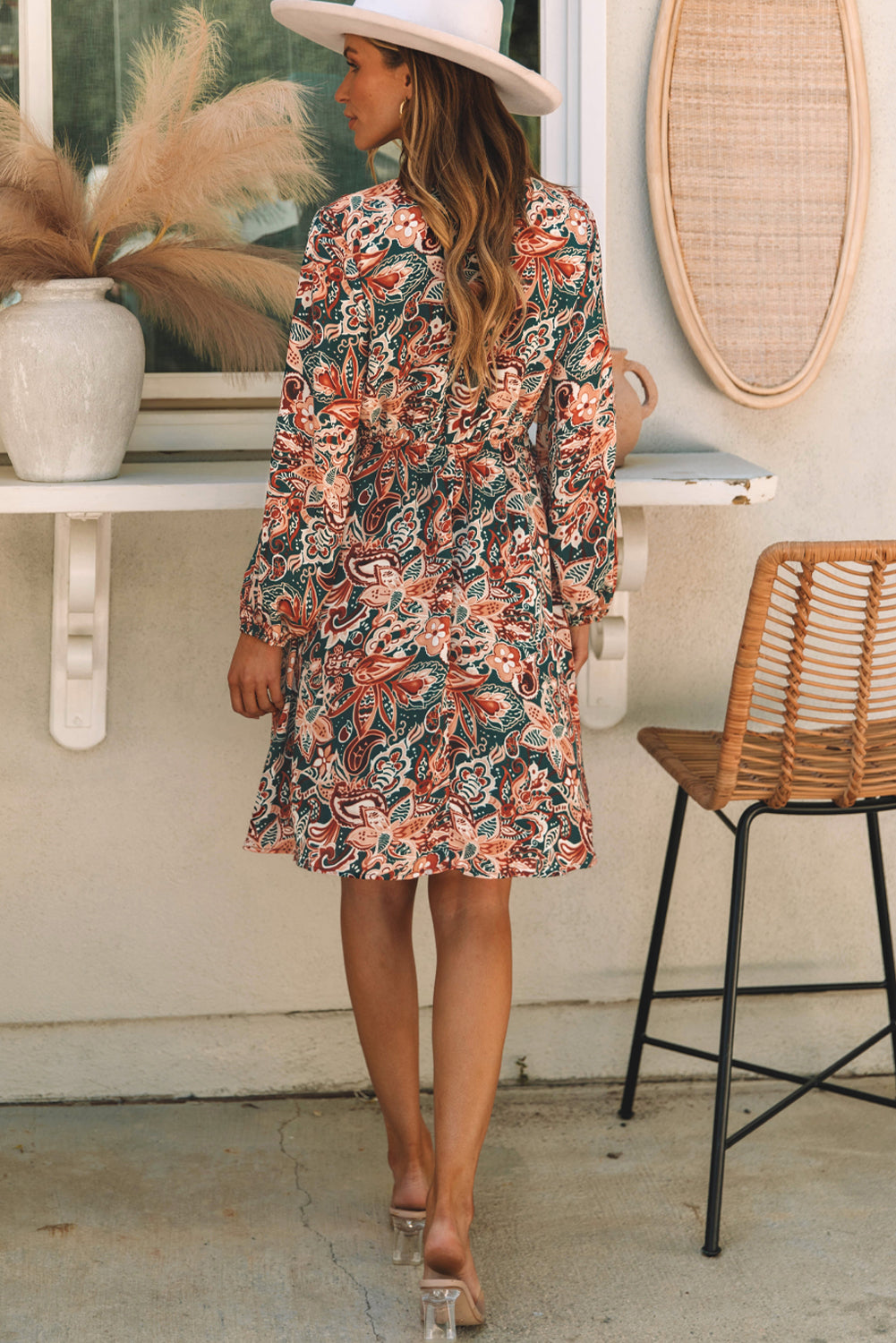 Women's Dress with Long-Sleeve Surplice Flowy