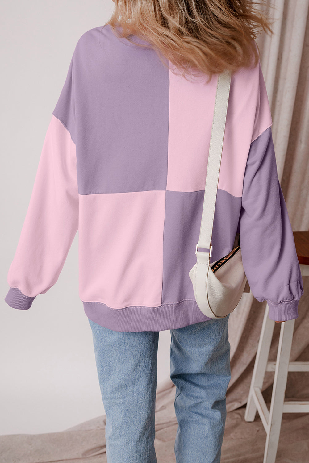 Colorblock Henley High Low Oversize Sweatshirt Style