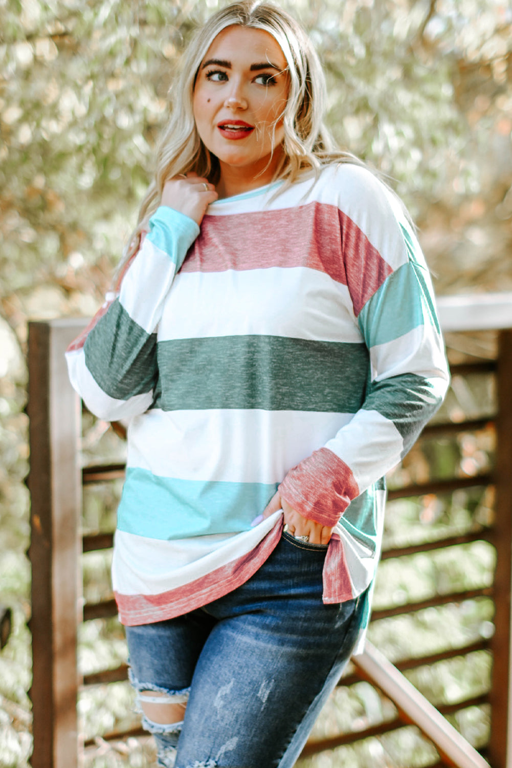 Women's Pullover Plus Size Color-Block Top
