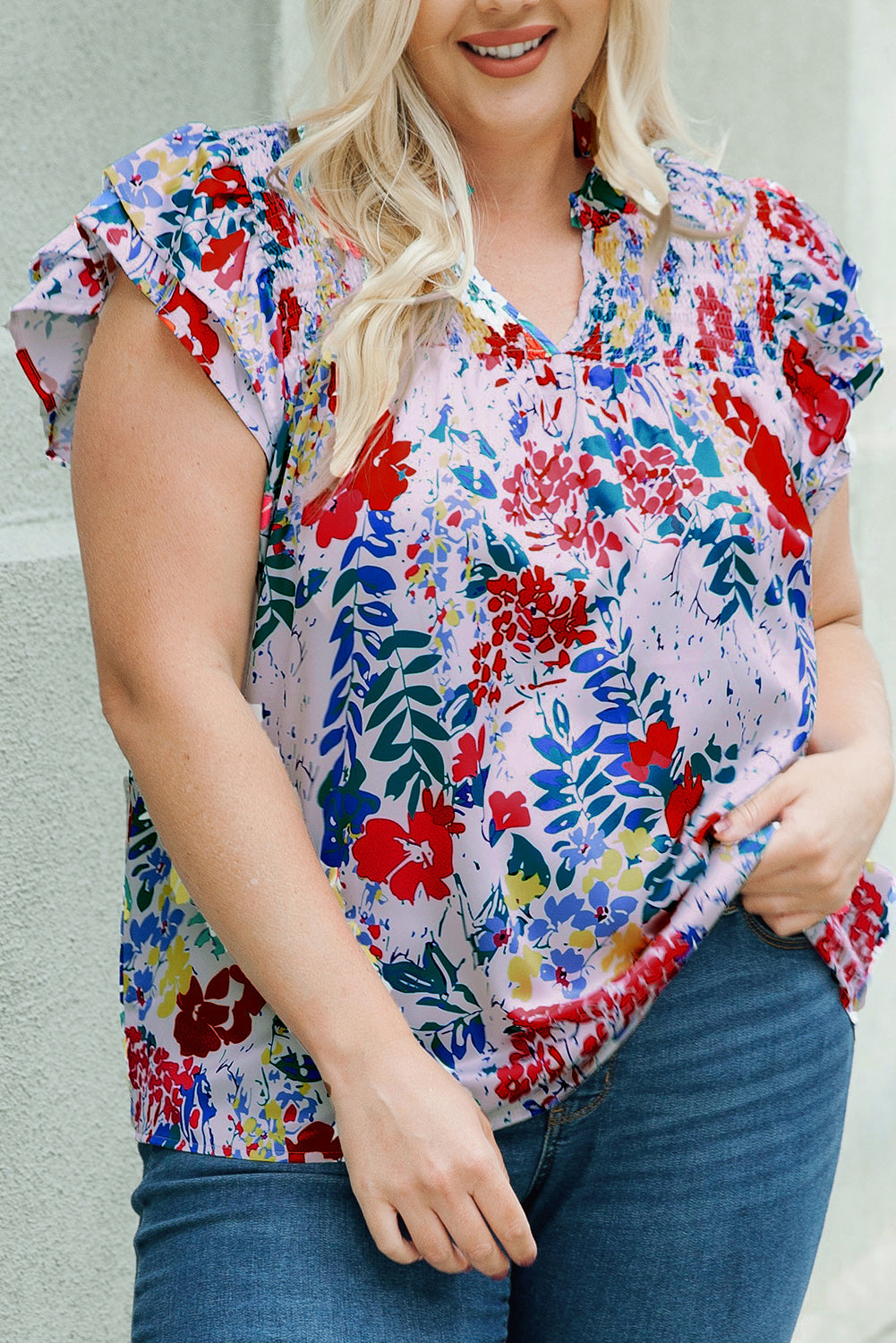 Women's Plus Ruffle-Trimmed Cap Sleeve Blouse