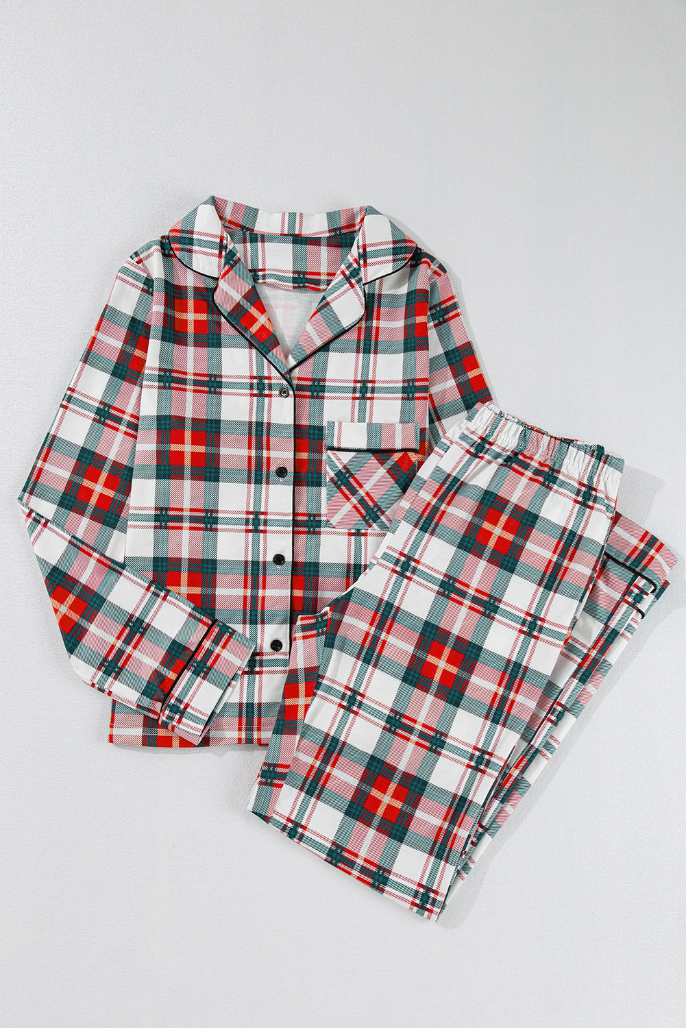 Christmas Plaid Print 2-Piece Long-Sleeved Pajamas Set