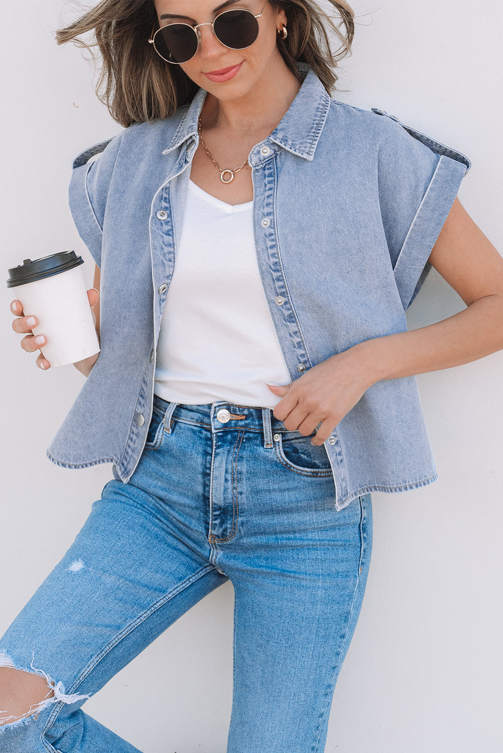 Denim Pinup Folded Short Cap Sleeve Shirt