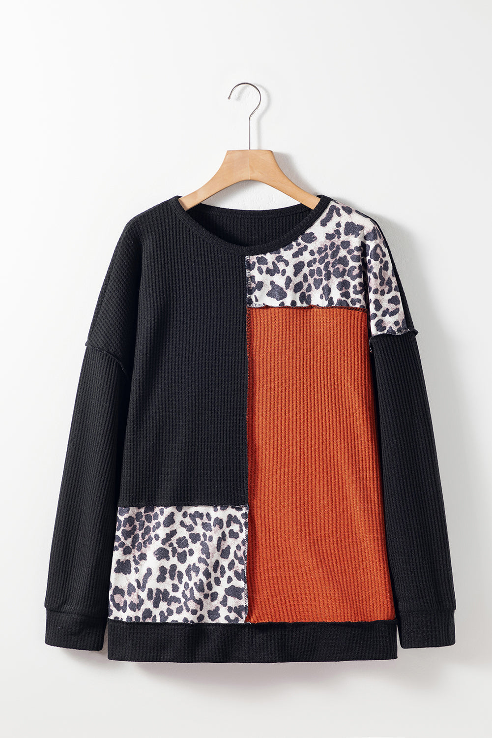 Women's Plus Size Patchwork Waffle Knitted Top