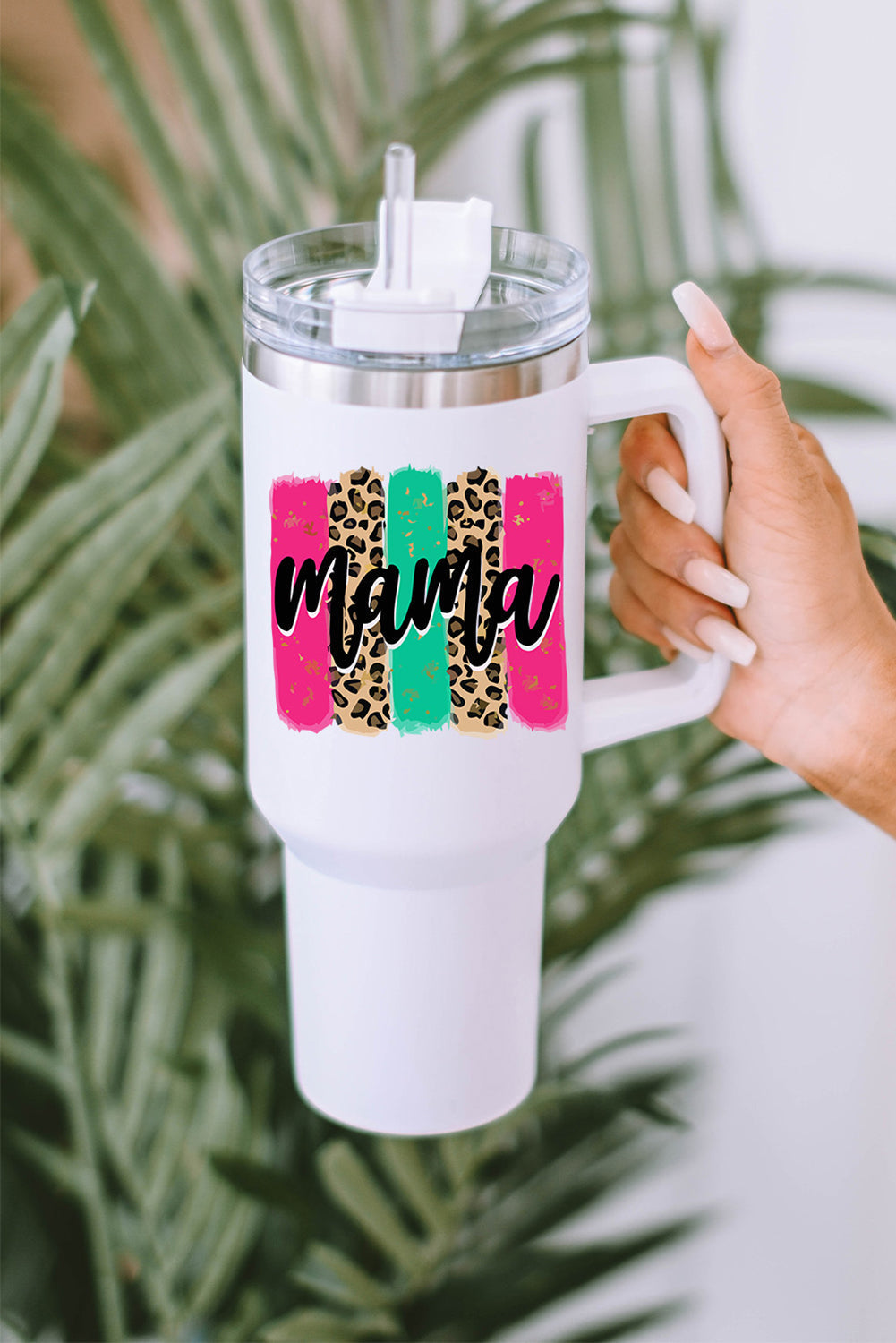 mama Leopard Colorblock Handle Portable Cup 40oz