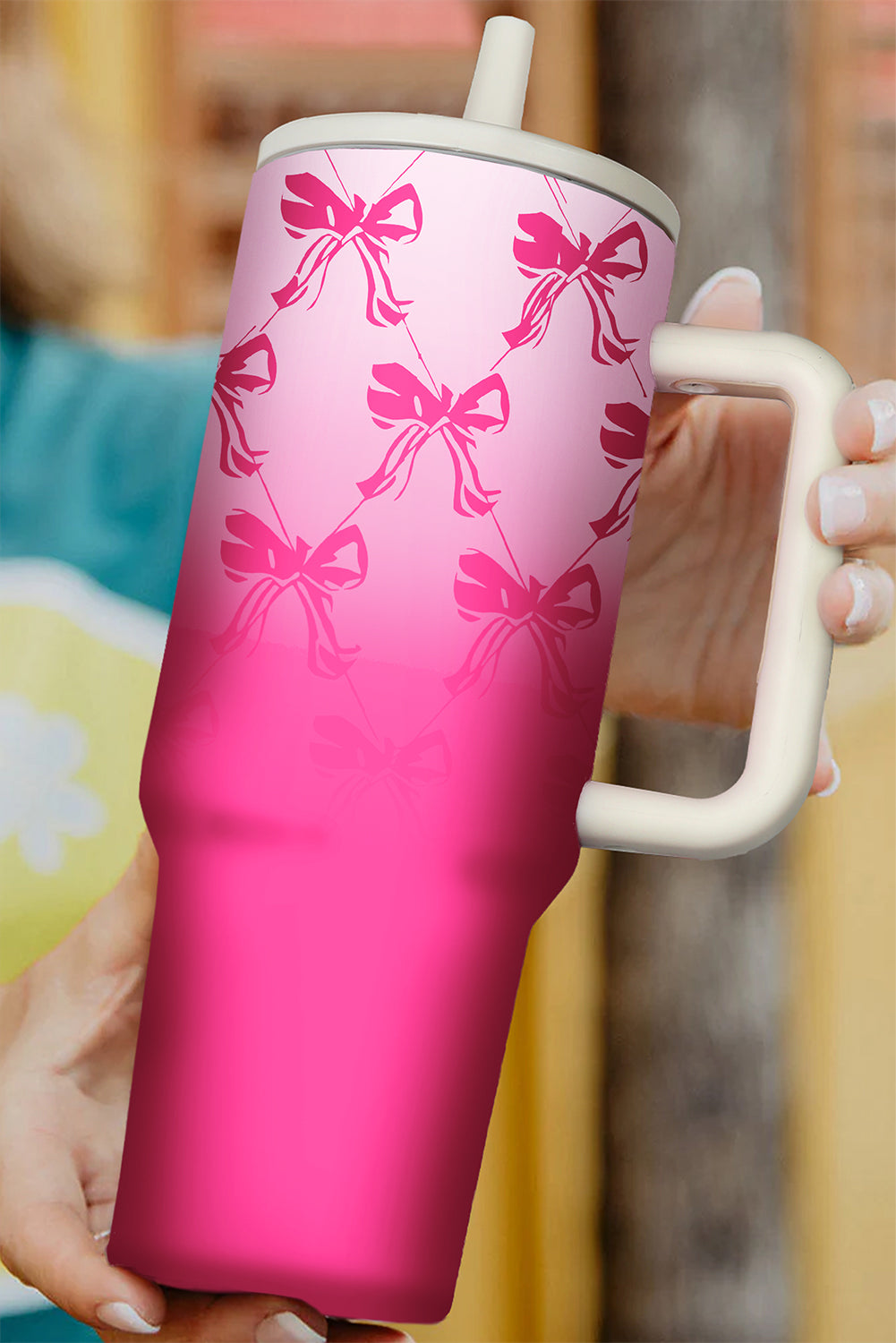 Gradient Bow Knot Color Print Large Vacuum Cup