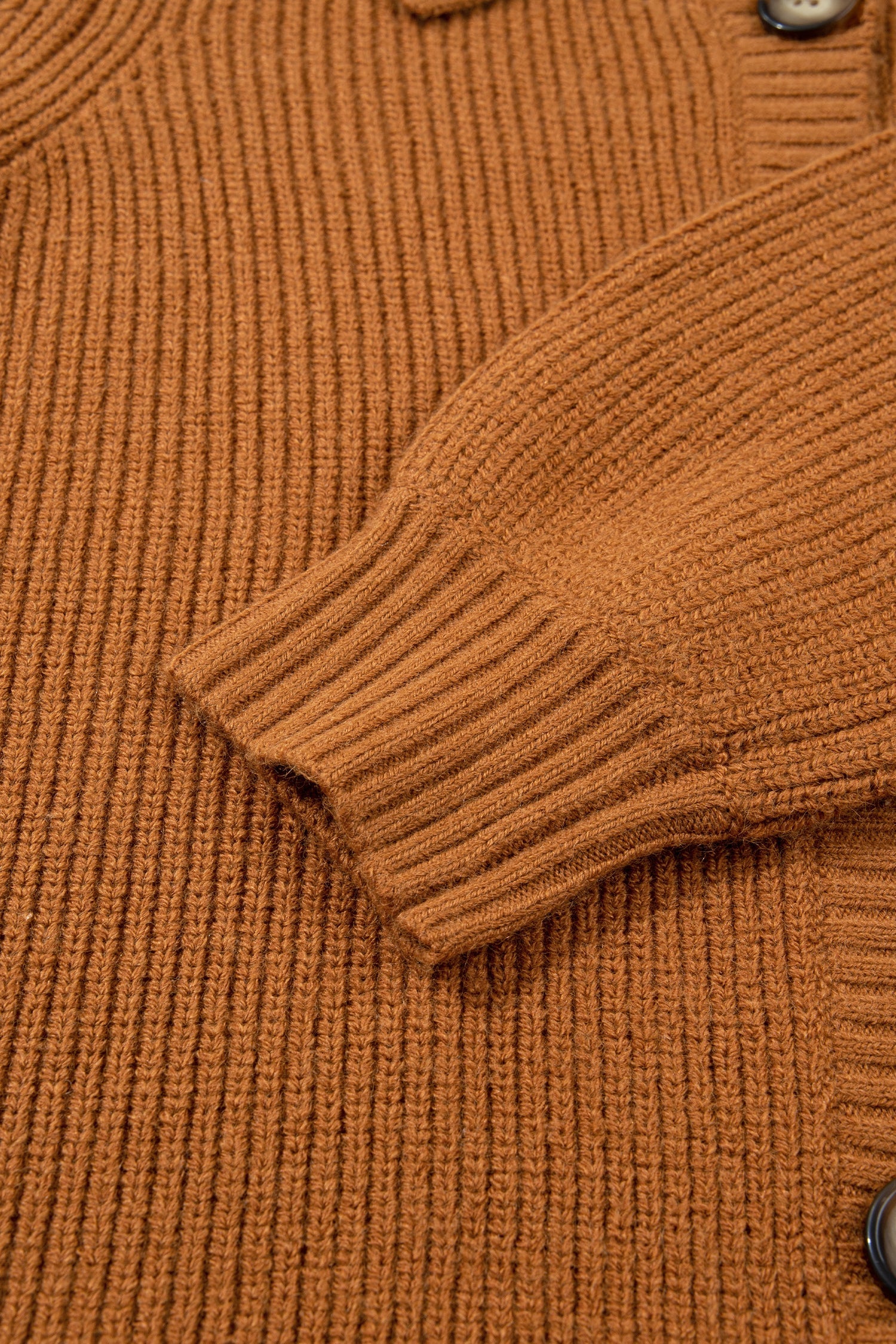 Mustard Collar Rib-Knit Knit Button Front Long-Sleeved Cardigan