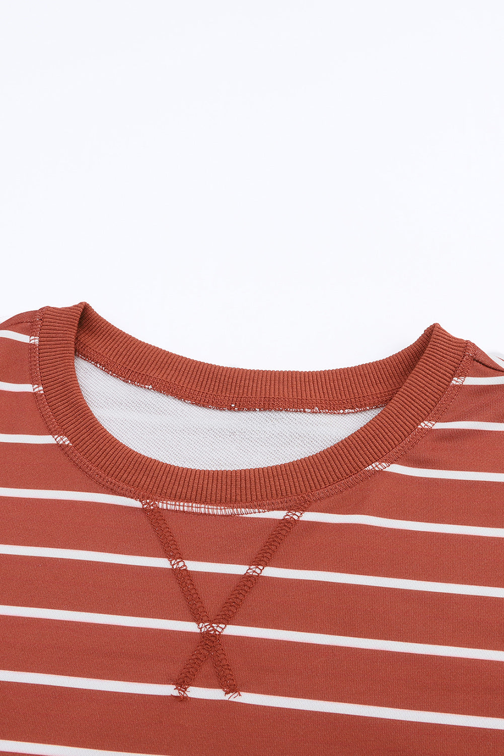 Women's Striped Rib-Knitted Trim Long-Sleeve Top