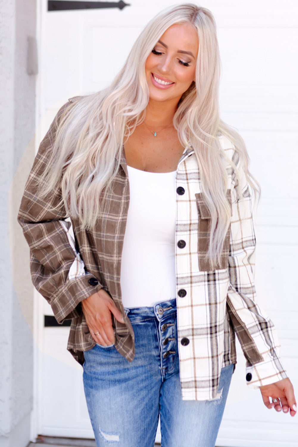 Shirt for Women Mixed Plaid Soft Oversized