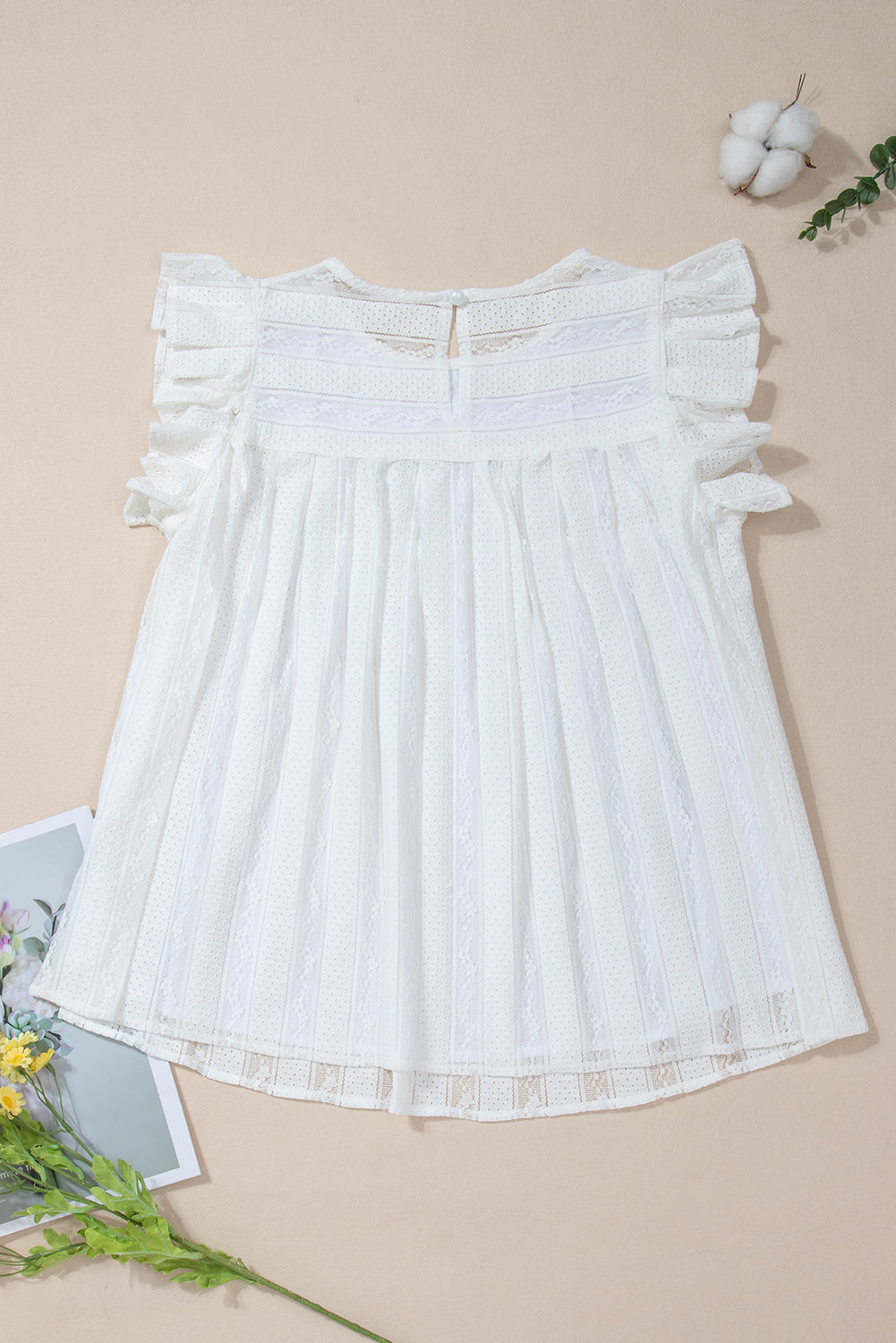 Women's Tank Top with Flowy Ruffle-Trimmed Lace-Trimmed