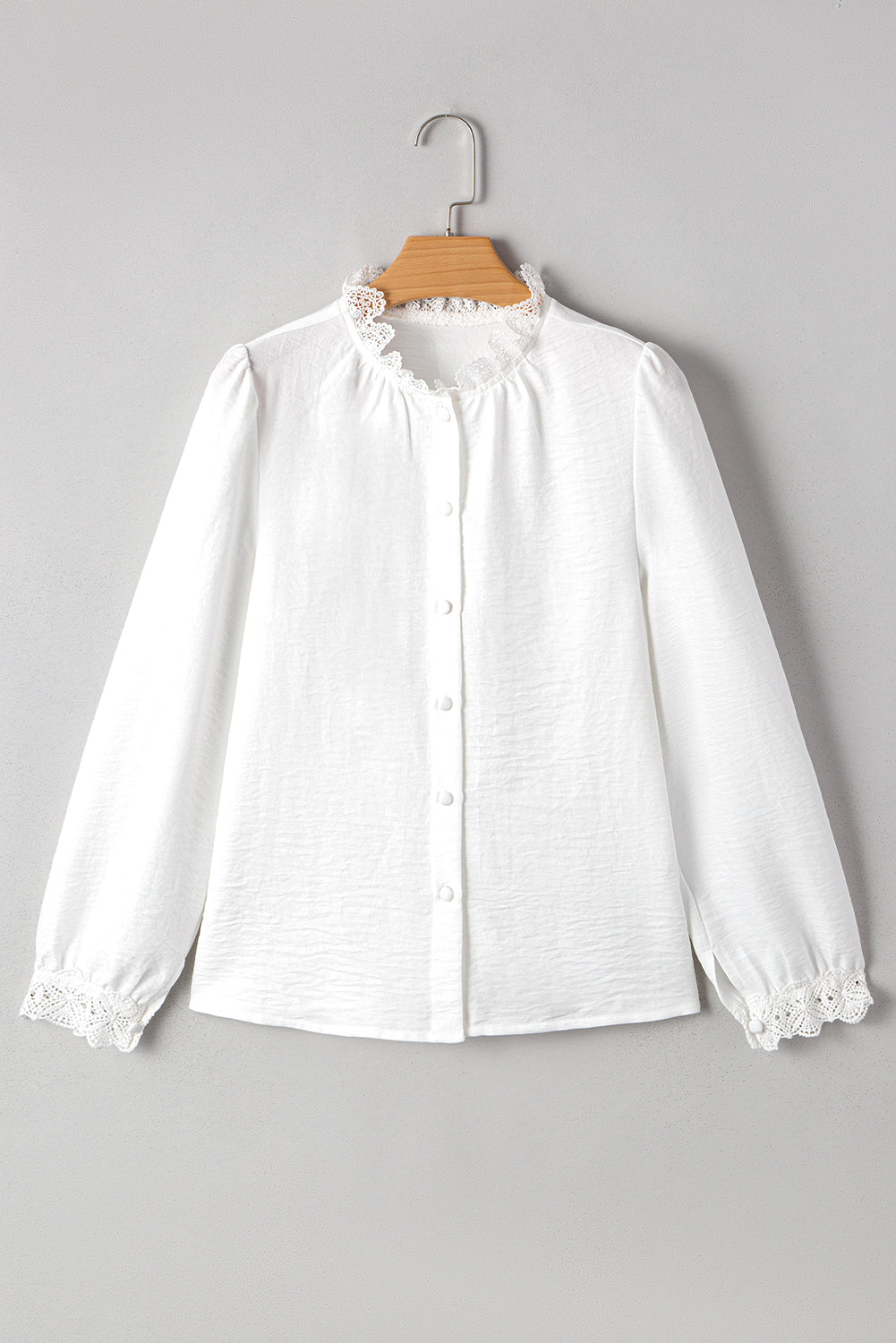 Lace Patchwork Button-Front Stand-Neck Loose Shirt