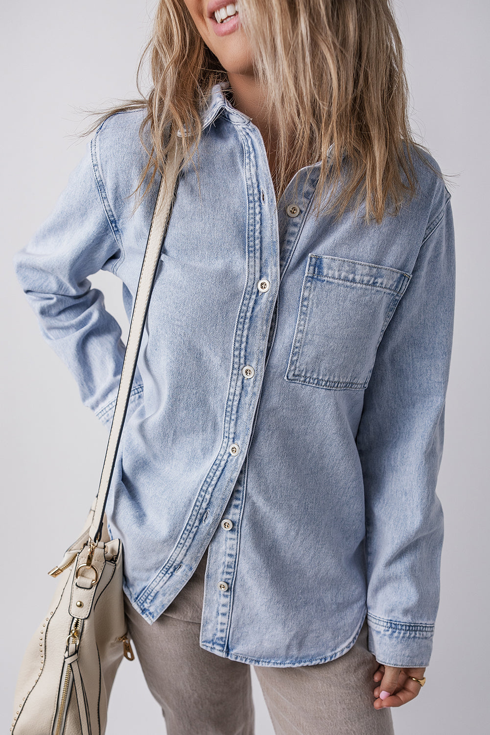 Button-Front Chest Pocket Denim Shacket